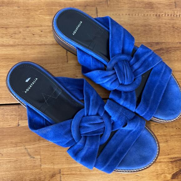 Aquatalia Cobalt Blue Suede Leather Open Toe Slide Sandals Size 7.5 - Picture 1 of 5